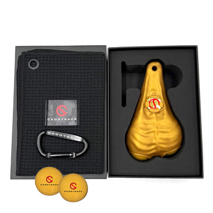 CaddySack Brass Balls with Towel and Carabiner in box